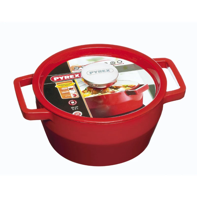 Pyrex liatinová okrúhla zapekacia forma 2,2L Ø20cm červená