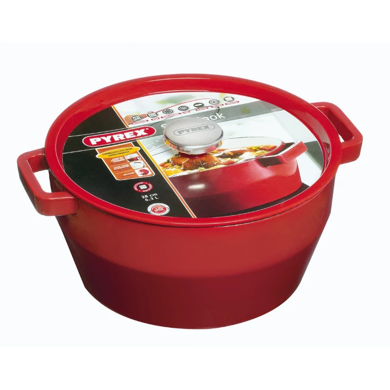 PYREX liatinový hrniec 6,8L okrúhly 28cm červený