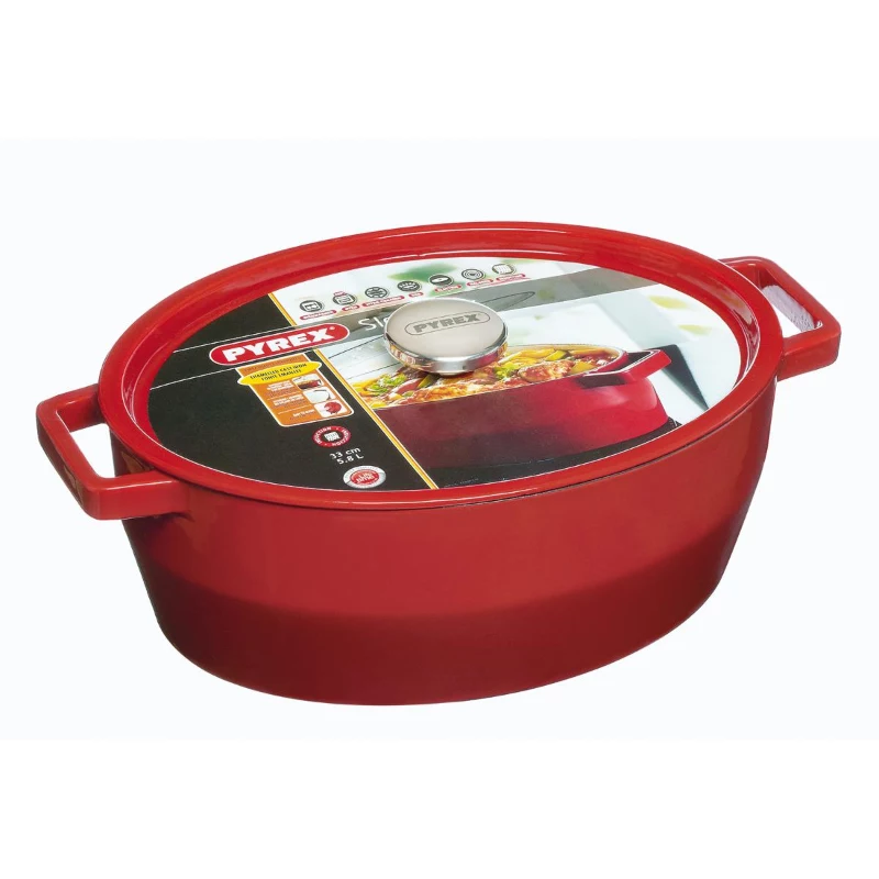 Pyrex liatinový pekáč oválny 5,8L červený 33x25cm