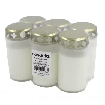 CANDELA hrobové sviečky s viečkami, balenie 6 ks, doba horenia cca 40 hod., biele