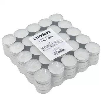 CANDELA čajové sviečky 100 ks, biela, neparfumovaná, 4 h doba horenia