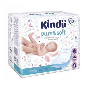 Kindii Pure & Soft podložky na prebaľovanie 60x60 cm, balenie 10 ks, vodotesné jednorazové podložky, biela
