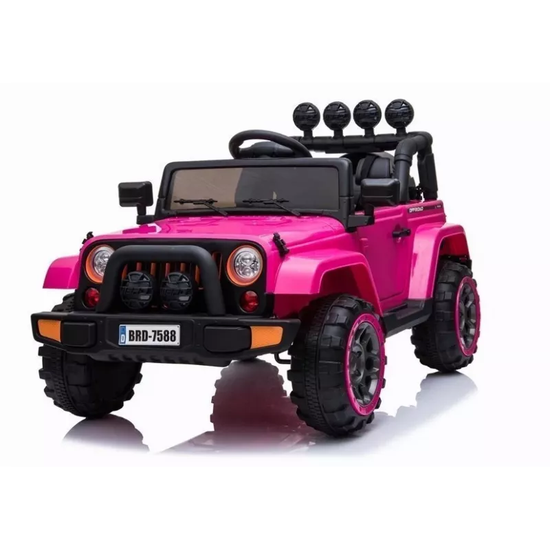 LEAN CARS BRD-7588 ružové 12V elektrické jazdné Jeep pre deti s LED svetlami, MP3, diaľkovým ovládaním, 4x4