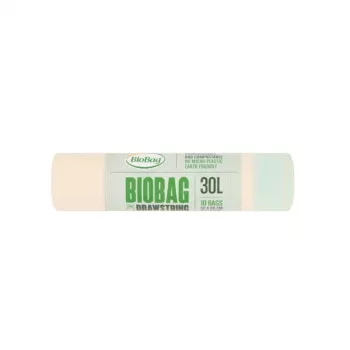 BioBag kompostovateľné vrecia na odpad so sťahovacou šnúrkou 30L, 10 ks na rolku, 50x60 cm, zelená