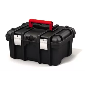 KETER DIY kufrík na náradie 16, 41,9 x 32,7 x 20,5 cm, čierny s červenými akcentmi, stohovateľný, kovové zámky, vyberateľná priehradka
