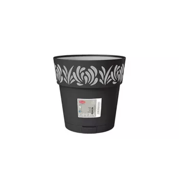 STEFANPLAST Gaia kvetináč s podmisou, okrúhly, 20 cm priemer, 19 cm výška, 6 L, čierna
