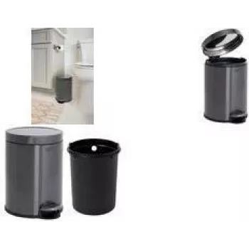 Rubbermaid odpadkový kôš so šliapátkom, okrúhly, 6 litrov, tmavosivý nerezová oceľ s vyberateľnou plastovou vnútornou nádobou 2179250