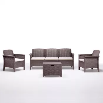 BICA záhradný nábytok Venezia 3 béžová - 5-miestna outdoorová lounge so hliníkovým rámom, lanovým pletením a stolíkom z tvrdeného skla