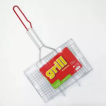 ASI COLLECTION Grilovacia mriežka 34x22 cm pochrómovaná oceľ s drevenými rukoväťami