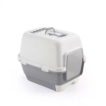 STEFANPLAST Cathy Clever & Smart mačacie WC so strechou, biela/sivá, 58x45x48 cm