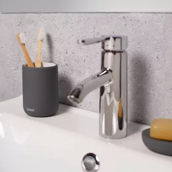 TATAY Tube držiak na zubné kefky, keramika, antracitovo sivá, kapacita 4 zubné kefky