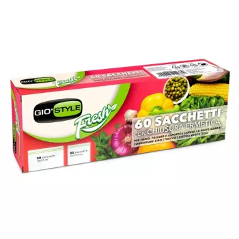 GIOSTYLE hermetické vrecká na potraviny 60 ks (30 x 18x21 cm + 30 x 15x15.5 cm) - zip-lock, vhodné do mrazničky