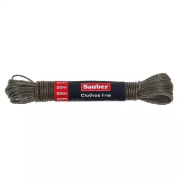 SAUBER 20m šnúra na bielizeň s oceľovým jadrom a PVC povrchom, biela