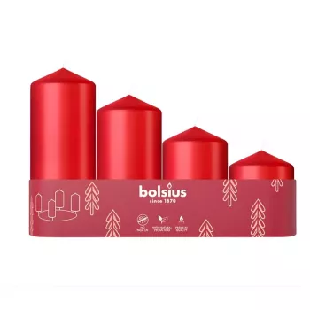 BOLSIUS sviečka valec 4 ks Ø120, 100, 80, 60x48mm červená