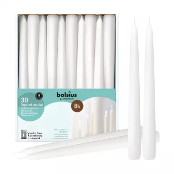 BOLSIUS profesionálne stolové sviečky biele 250/24mm balenie 30 ks
