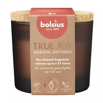 Bolsius True Joy Oriental Softness vonná sviečka v skle s korkovým viečkom, Ø66x83 mm