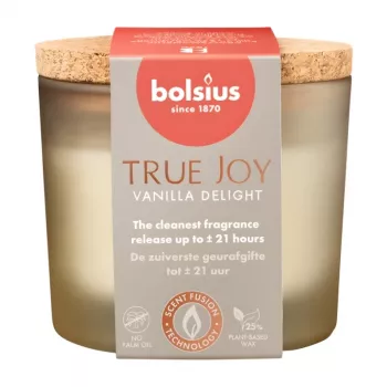 BOLSIUS True Joy Vanilla Delight vonná sviečka v skle s korkovým viečkom, Ø66x83 mm
