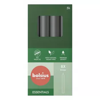 Bolsius stolové sviečky 8 kusov v škatuľke 170/20 mm sivá