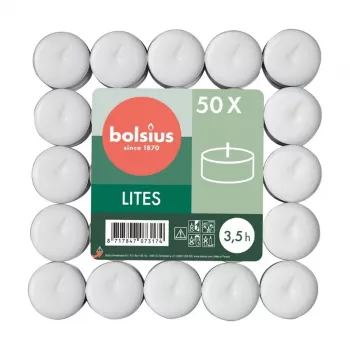 BOLSIUS čajové sviečky 50 ks biele