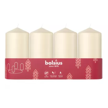 Bolsius sviečky valec 4 ks Ø100x48 mm, krémová