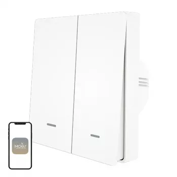 MOES ZS-B-EU2 ZigBee 2-kanálový svetelný vypínač, bez neutrálneho vodiča, biela