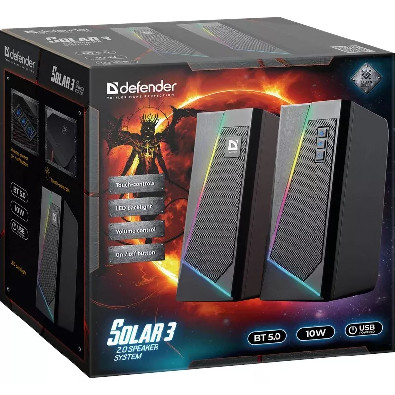 Defender Solar 3 2.0 Bluetooth reproduktor, 10W, LED, USB, čierny