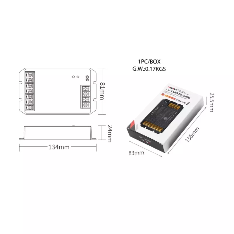 Synergy 21 LED ovládač HC-série 5-in-1 DC12-48V Zigbee 3.0+ 2.4G HP 30A MiLight/Miboxer (HZ5)