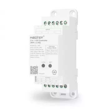 MiBoxer TW2 2-in-1 koľajnicový LED ovládač pre jednofarebné a CCT LED pásy, DC12/24V, WiFi + 2,4GHz RF