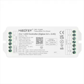 Miboxer PZ2 Zigbee 3.0+ 2.4G LED ovládač, 2-in-1 CCT/stmievač, DC 12-48V, 20A