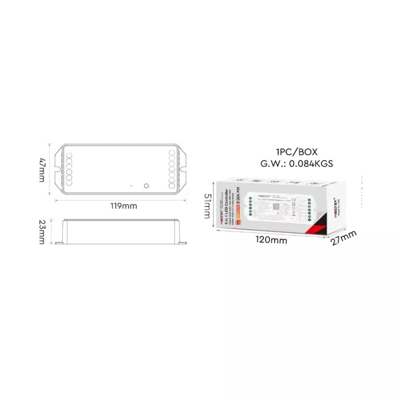 Miboxer PZ2 Zigbee 3.0+ 2.4G LED ovládač, 2-in-1 CCT/stmievač, DC 12-48V, 20A