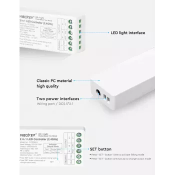 MiBoxer FUT035S+16kHz 2-in-1 duálny biely LED ovládač (DC12/24V, 2,4GHz, 16kHz bez blikania)