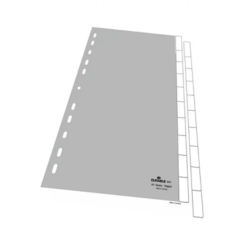 DURABLE 644110 blanko registre, polypropylén, 10 registrových jazýčkov, sivé, A4