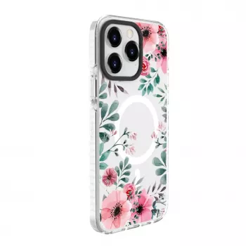 Evelatus Apple iPhone 15 Pro Max puzdro PC+TPU s MagSafe – transparentný kvetinový vzor