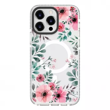 Evelatus Apple iPhone 15 Pro Max puzdro PC+TPU s MagSafe – transparentný kvetinový vzor