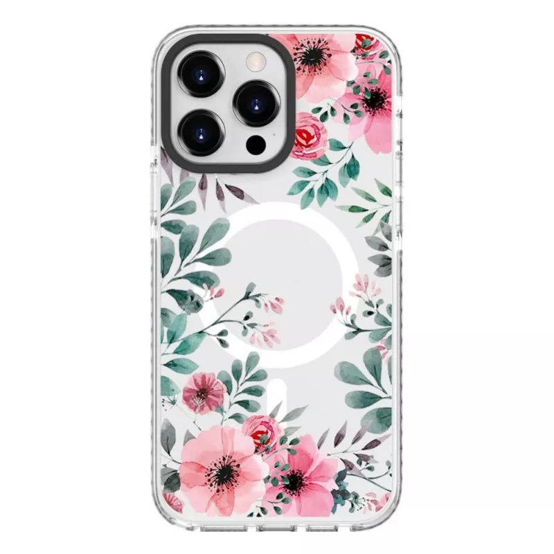 Evelatus Apple iPhone 15 Pro Max puzdro PC+TPU s MagSafe – transparentný kvetinový vzor