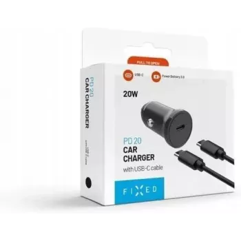 FIXED USB-C auto nabíjačka 20W s káblom USB-C na USB-C - čierna FIXCC20N-CC-BK