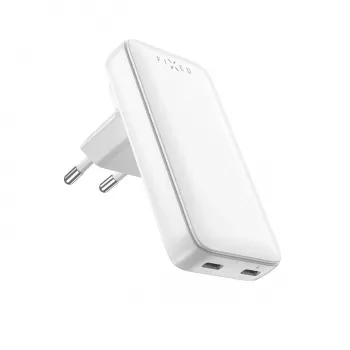 Fixed Slim Traveller 2xUSB-C cestovná nabíjačka so svetovými adaptérmi, GaN, 45W – biela