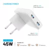 Fixed Slim Traveller 2xUSB-C cestovná nabíjačka so svetovými adaptérmi, GaN, 45W – biela