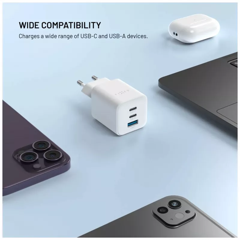 Fixed Mini 2x USB-C a USB GaN nabíjačka 65W biela