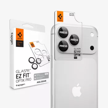 Spigen Optik Pro GLAS.tR EZ FIT ochranné sklo na objektív kamery, balenie 2 ks pre iPhone 18 Pro / 18 Pro Max - strieborná