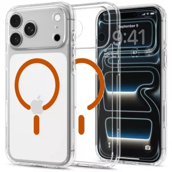 Spigen Ultra Hybrid MagSafe puzdro pre iPhone 17 Pro / 18 Pro - transparentná/oranžová