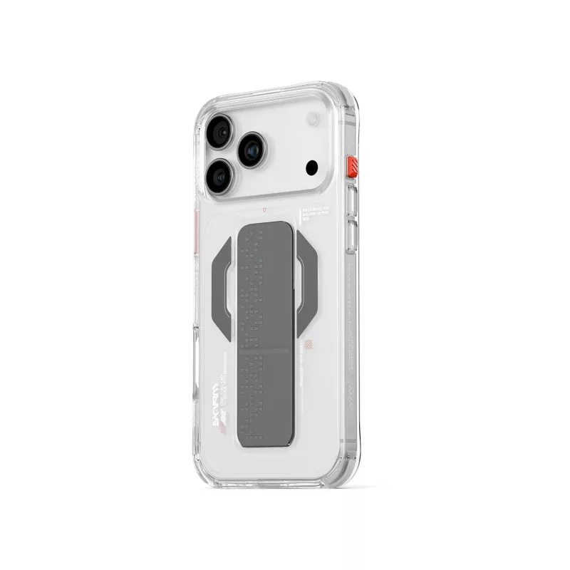 SKINARMA Haxa puzdro pre iPhone 17 Pro Max s magnetickým nabíjaním a grip-stojanom - transparentná