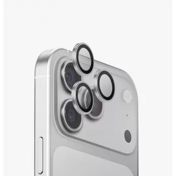 UNIQ Optix Aluguard (DX2) ochrana objektívu fotoaparátu pre iPhone 18 Pro / 18 Pro Max – strieborná s aplikátorom
