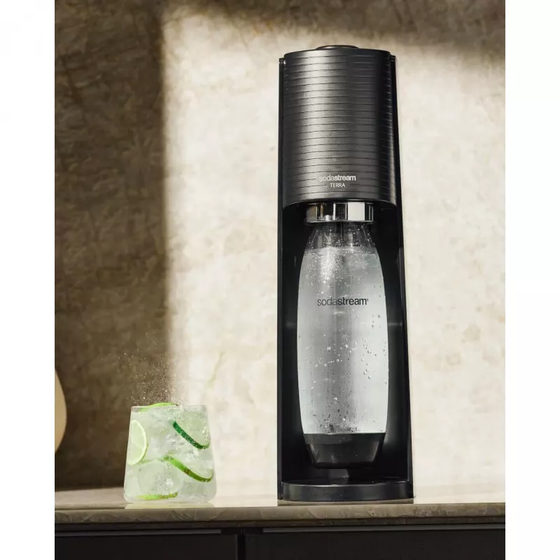 SodaStream Terra Megapack čierny sifón s 3 fľašami a Quick Connect CO2 bombičkou