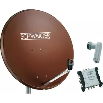 SCHWAIGER SAT systém 80 cm 6 účastníkov Quattro LNB (bez switchu) tehlovo červená s multiswitchom 5/6