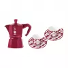 Bialetti Candyland Moka Express 3TZ ručný kávovar sada, 150 ml, červená + 2 šálky