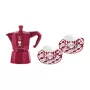 Bialetti Candyland Moka Express 3TZ ručný kávovar sada, 150 ml, červená + 2 šálky