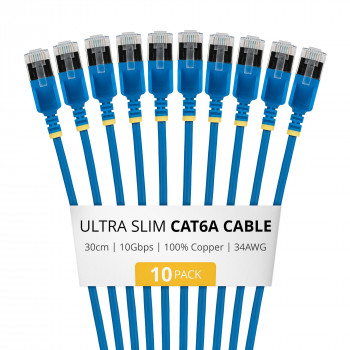 StarTech.com Slim Cat6a U/FTP patch kábel RJ45, 0,3 m, modrý, balenie 10 ks