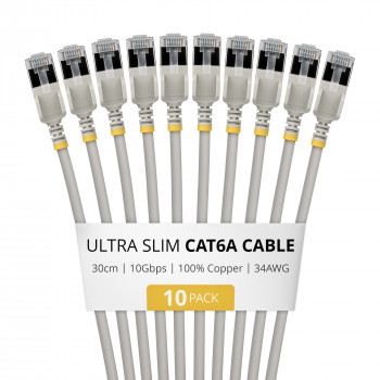 StarTech.com Slim Cat6a U/FTP patch kábel RJ45, 0,3 m, sivý, balenie 10 ks