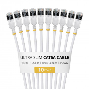 StarTech.com Slim Cat6a U/FTP patch kábel RJ45, 0,15 m, biely, balenie 10 ks